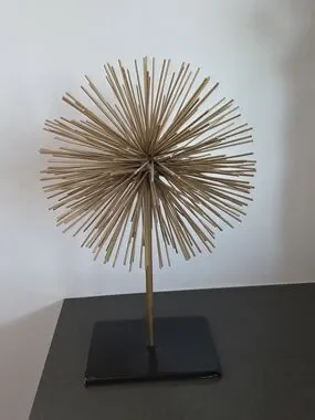 View of Art | Geometric Gold Sunburst Urchin Tabletop Decor Black Block Base ...